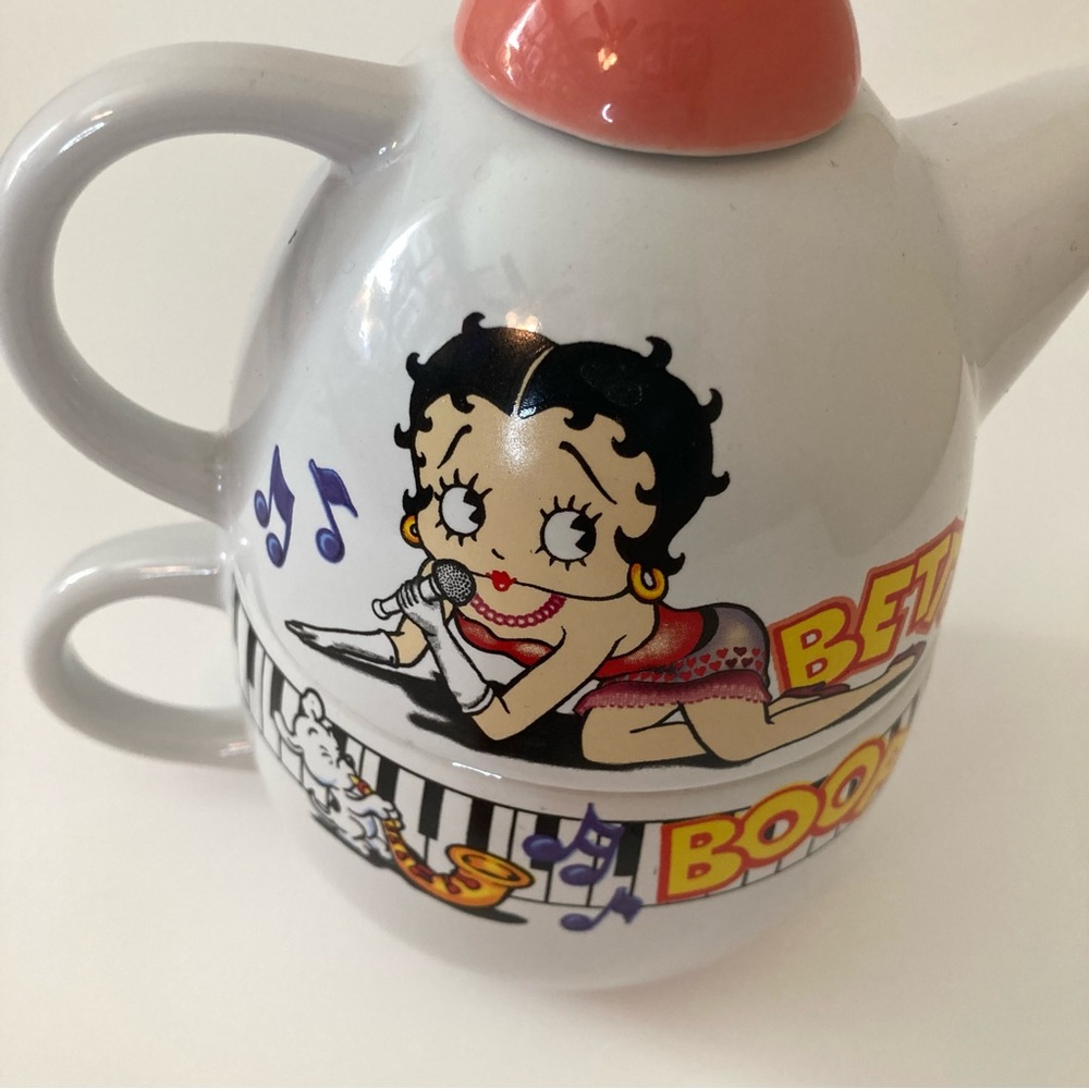 VINTAGE | 1998 BETTY BOOP CARTOON TEA-4-ONE 18 OZ POT & MUG SET Pink Top - Picture 2 of 10